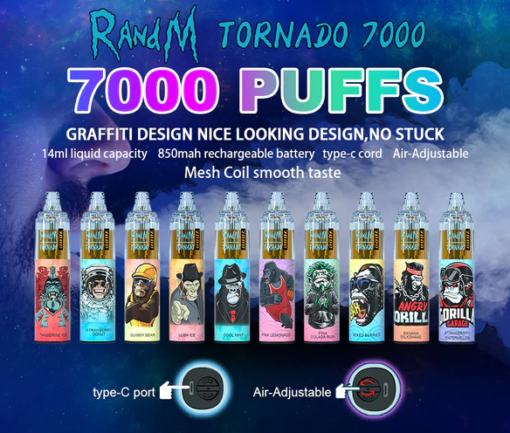 RandM Tornado 7000 Puffs Rechargeable - راندم تورنادو ٧٠٠٠ سحبه