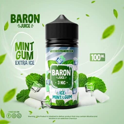 BARON ICE MINT GUM E-LIQUID 3MG 100ML - بارون بريميوم فيب ليكويد